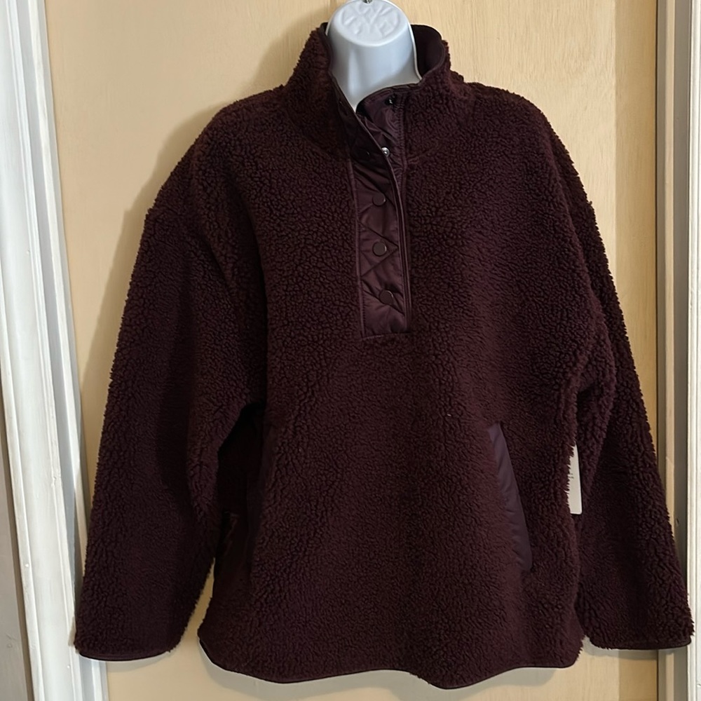 Athleta Burgundy Sherpa Pullover Hoodie